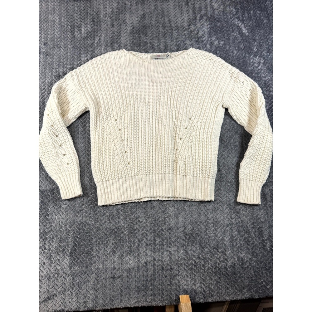 Vineyard Vines Sweater Women XS White Cotton Ribbed Knit Long Sleeve Winter Wear